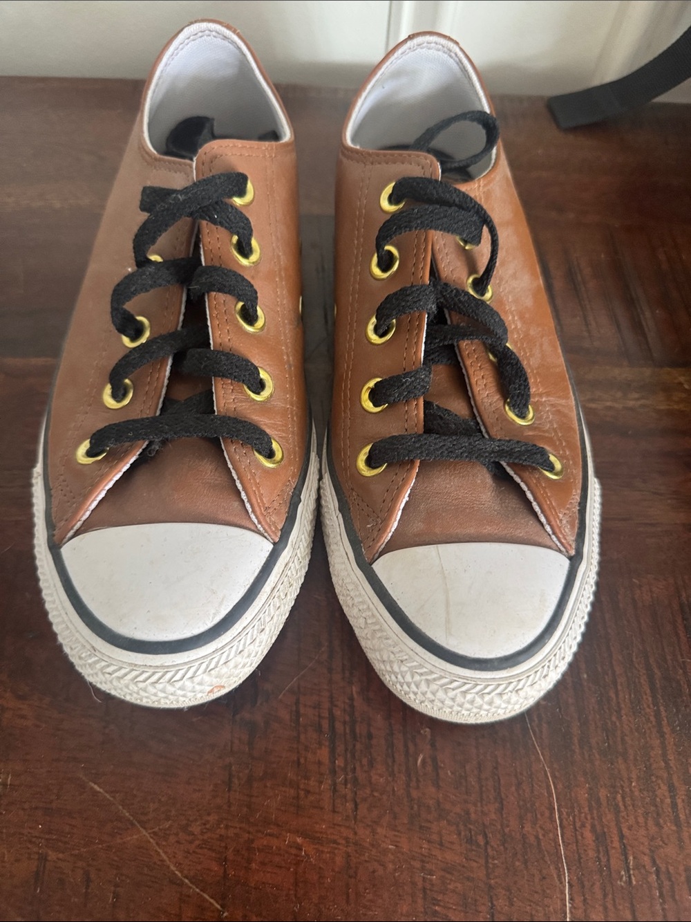 Brown Low-Top Leather Sneakers with Black Laces